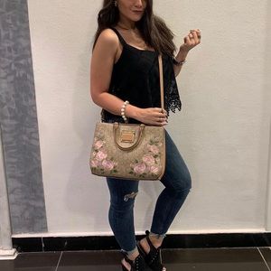 Calvin Klein Dani Embroidered Floral Signature Satchel Purse.